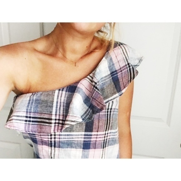 Anthropologie Cloth &‎ stone one shoulder plaid ruffle blouse NWT - Picture 1 of 5